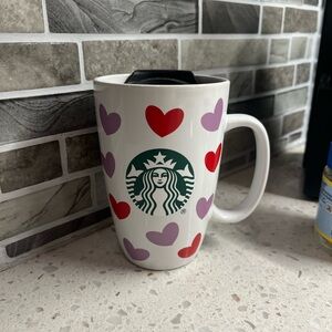Starbucks White Mug with Red and Lavender Hearts